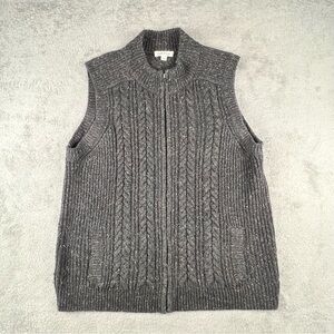 Orvis Sweater Vest Mens L Gray Marled Wool Cashmere Cable Knit Full Zip Mock